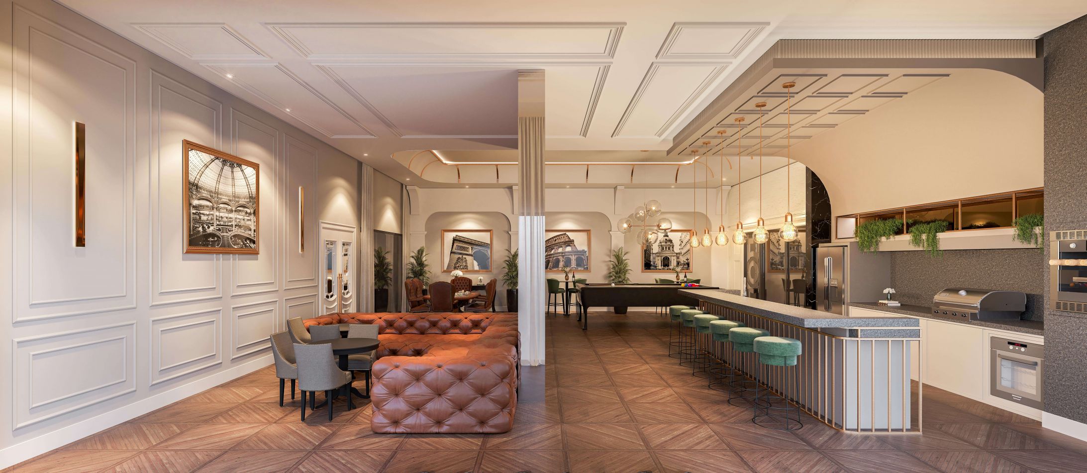 Sala de jogos com espaço gourmet e bar integrado do La Rocca